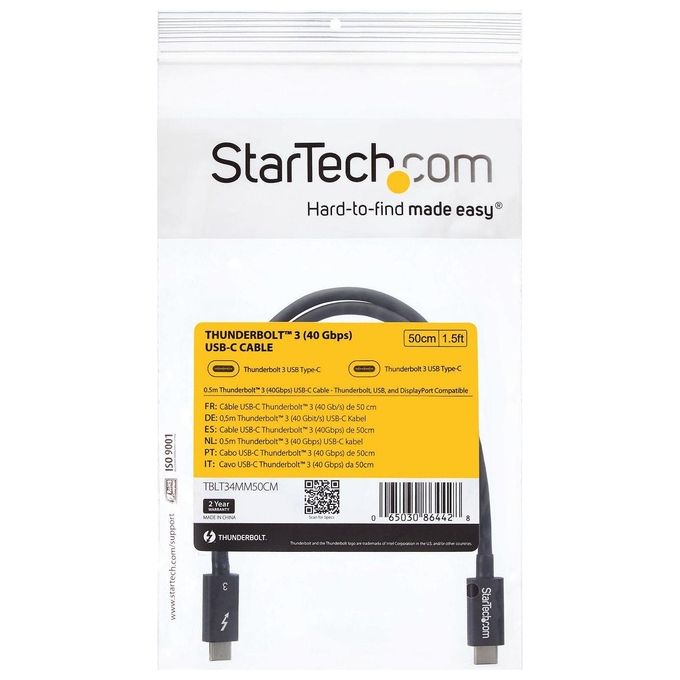 Startech cavo thunderbolt 3 usb-c ( 40gbps) da 0,5m - compatibile con thunderbolt e usb