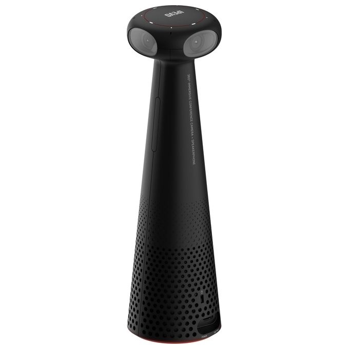 IPEVO 5-906-2-08-00 Totem 360 Telecamera per Sala Riunioni 360° 5K con AI Framing e Tracking 4 Microfoni Omnidirezionali Altoparlante 6W USB-C colore Nero