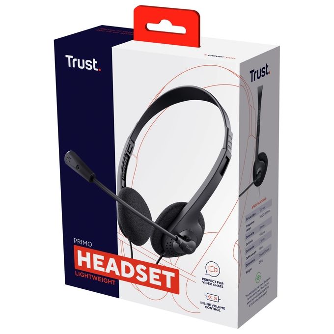 Trust 21665 Primo Cuffie Stereo con Microfono Flessibile e Regolabile Nero