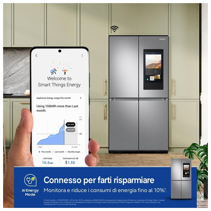 Samsung RF65DG9H0ESREF Family Hub Frigorifero 4 Porte 636 L 183 cm Classe E 37 dB Total No Frost Wi-Fi colore Inox Spazzolato