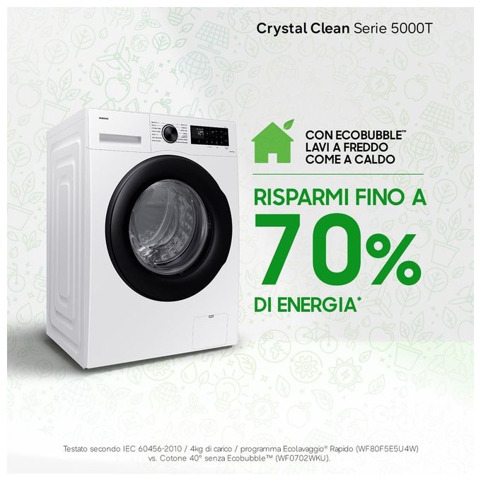 Samsung WW90CGC04DAEET Lavatrice 9 Kg Classe A Profondita' 55 cm Centrifuga 1400 giri Inverter Vapore Crystal Clean