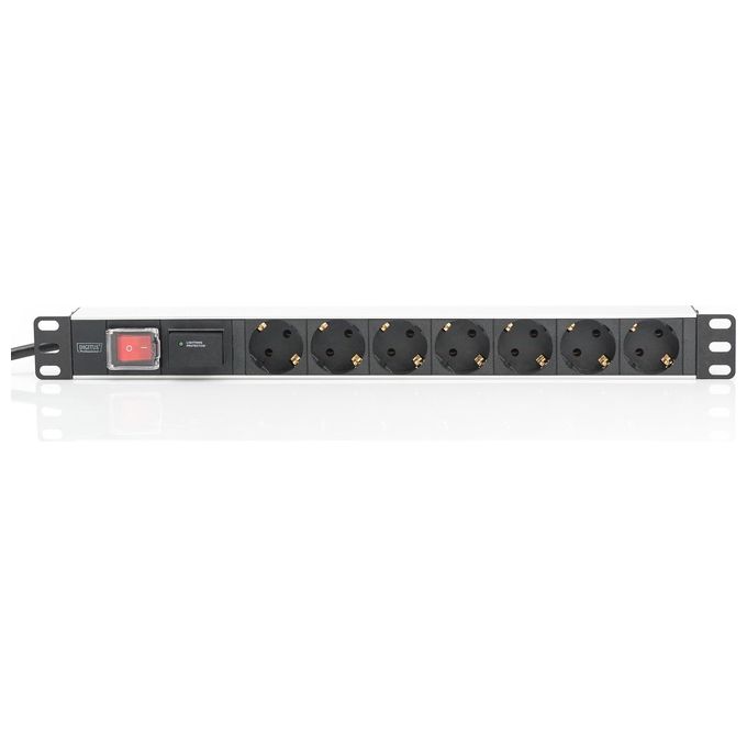 Digitus Multipresa Alimentazione per Rack 19'' in Alluminio Con 7 Prese Shuko e Spina Shuko e Interruttore