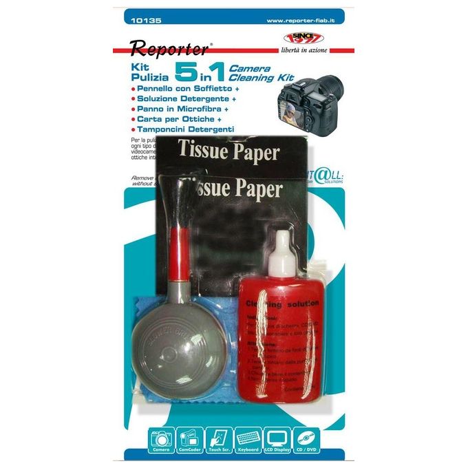 Reporter kit 5in1:pennello,soluzione,panno.c