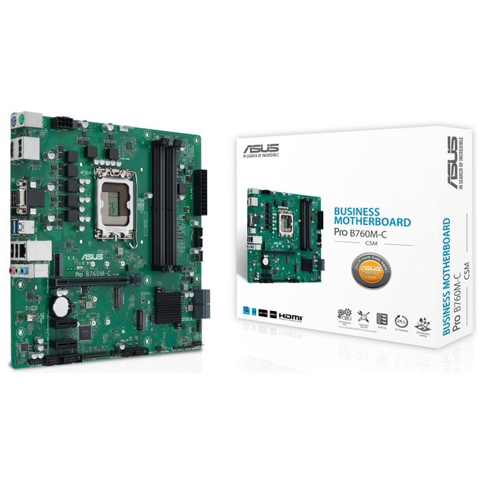 ASUS 90MB1DX0-M1EAYC PRO B760M-C-CSM Scheda Madre micro ATX Intel B760 LGA 1700 DDR5 4x DIMM M.2 HDMI 2.1 DisplayPort 1.4 colore Nero