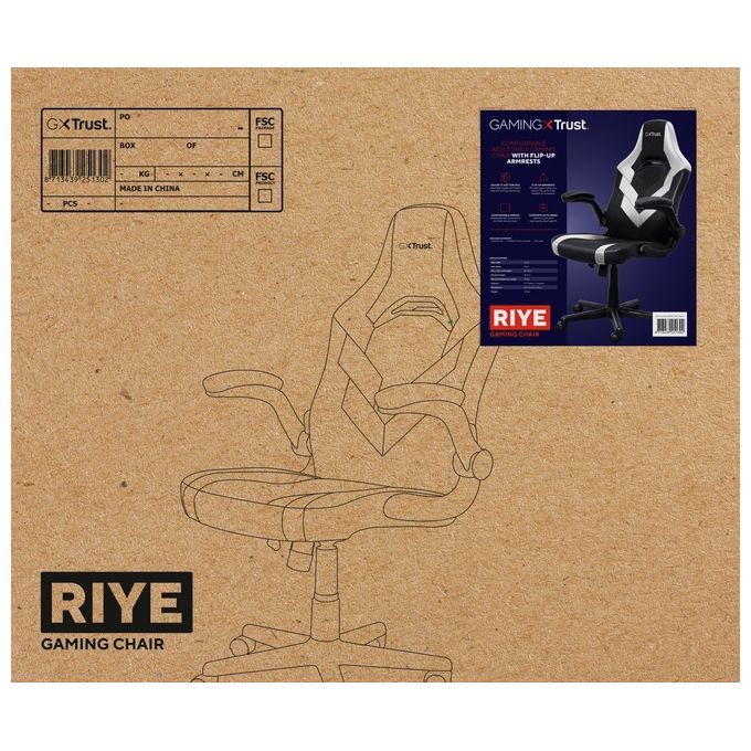 Trust GXT 703W RIYE Sedia Gaming Universale braccioli regolabili portata 140 Kg sollevamento classe 4 colore Nero Bianco