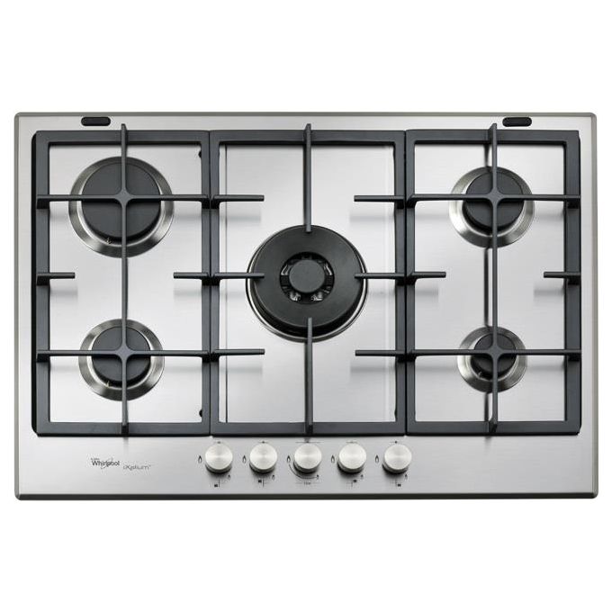 Whirlpool GMA 7522-IXL Piano Cottura a Gas 5 Zone iXelium Griglie in Ghisa 73 cm Acciaio Inox