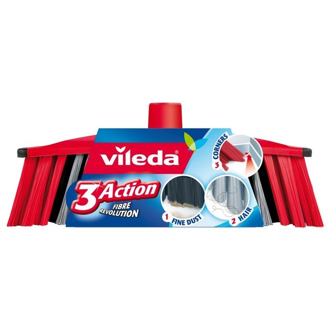 Vileda Scopa 3Action Innovativa Soluzione per la Pulizia della Casa con Tre Tipi di Setole Efficaci e Maneggevoli