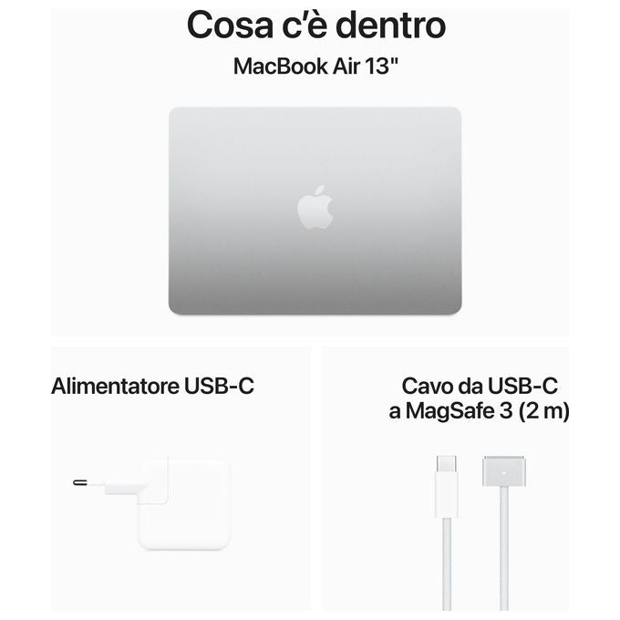 Apple MacBook Air 13.6 pollici M3 512GB SSD 8GB RAM argento notebook ultraleggero