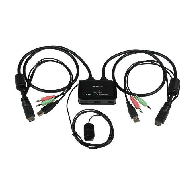StarTech Switch KVM cavo HDMI USB 2 porte con audio e switch remoto - Alimentazione USB