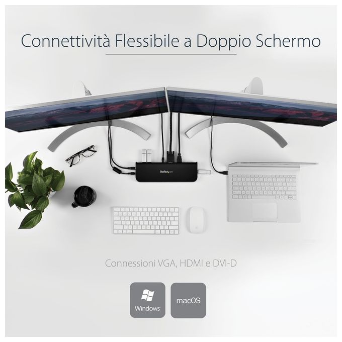 Docking station Universale USB3.0 per laptop VGA DVI HDMI - Dual-Monitor con Ethernet audio