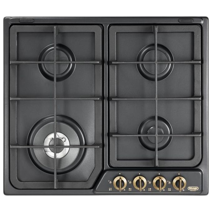 De'Longhi ANF 46 PRO - Piano cottura gas, 60 cm, 4 fuochi, doppia corona, griglie in ghisa, colore antracite