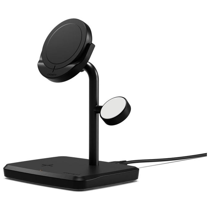 Cygnett CY5100BUNCP ChargeBase Caricatore Wireless 3 in 1 Ricarica Rapida 15 W Testina Girevole 80° Base Antiscivolo Zavorrata colore Nero