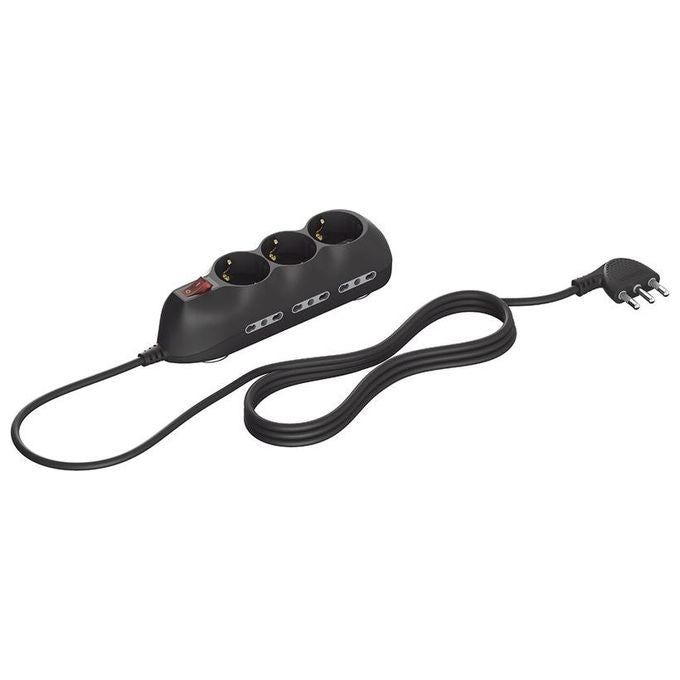 Legrand Multipresa Compatta Slot9 con Interruttore Luminoso 6 Bipasso 10-16A e 3 Prese P30 Spina 16A 3500W 250V Nero