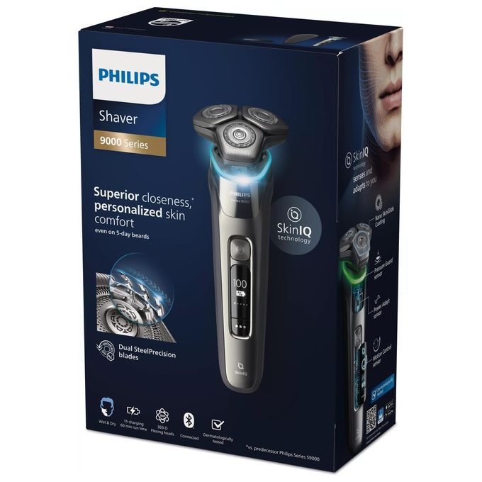 Philips S9974-35 Shaver Series 9000 Rasoio elettrico rotativo Wet and Dry 3 testine autonomia 60 min colore Cromo