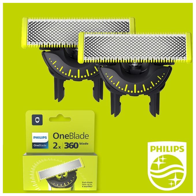Philips QP420-50 OneBlade 360 Testina di Ricambio Rasoio 2 Lame Acciaio Inossidabile colore Argento