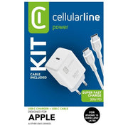 Cellularline ACHIPHKITC2CPD30WW Caricabatterie da rete 30W con cavo USB-C to USB-C 1 m compatibile iPhone 15 serie colore Bianco