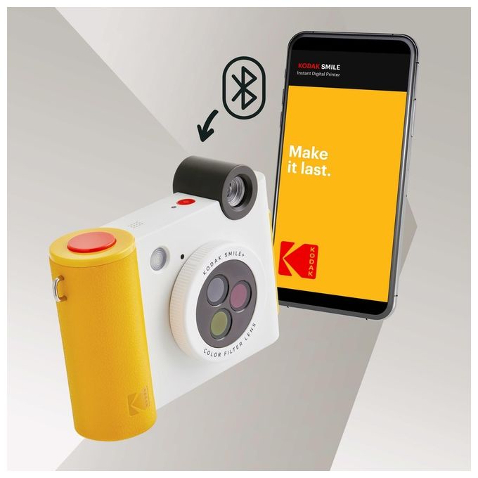 KODAK RODSMPCAMW Fotocamera Istantanea Digitale 2-in-1 con Stampa ZINK 2x3'' Bluetooth Obiettivo Rotante Filtri Speciali Slot microSD Batteria Ricaricabile colore Bianco