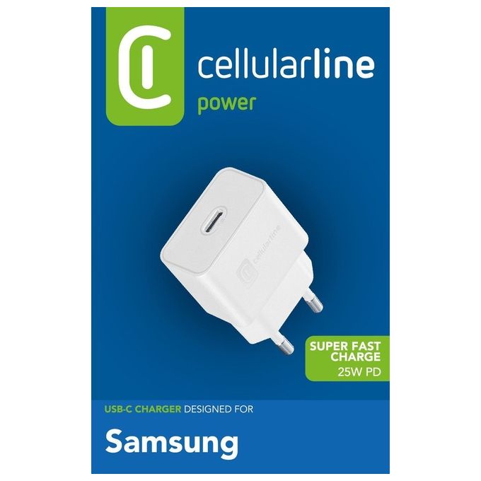 Cellular Line Caricabatterie da Rete Samsung USB-C Super Fast Charge PD 25W Bianco