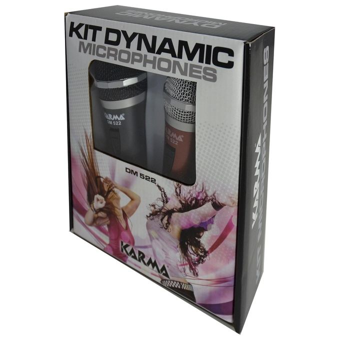 Karma KIT_ 2 Microfoni Dinamici Rosso e Nero, 6.3mm, 4 m