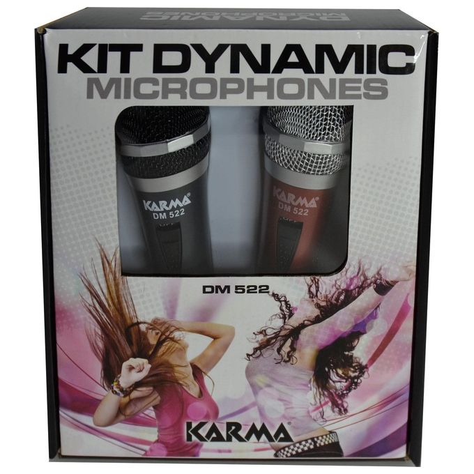 Karma KIT_ 2 Microfoni Dinamici Rosso e Nero, 6.3mm, 4 m