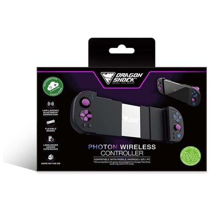 Dragonshock DSCMB-BK Photon Gamepad Wireless Bluetooth USB-C con Cavo Ricarica 300 mAh 8h Autonomia colore Nero