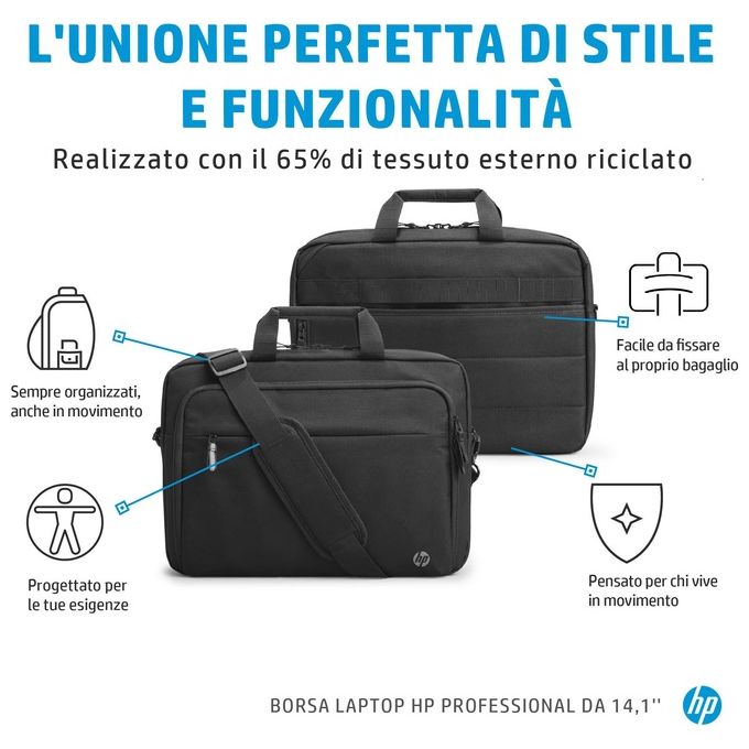 HP 500S8AA Borsa per laptop Professional da 14,1 pollici Plastica resistente all'acqua Tasca RFID Passante per bagagli colore Nero