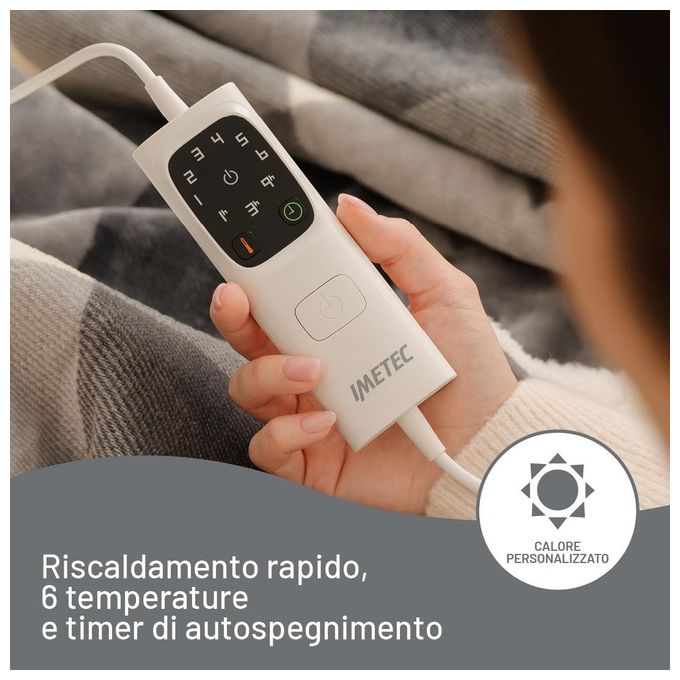 Imetec 26031 CaldoPlaid Coperta Elettrica Riscaldabile 160x120 cm 150W 6 Temperature Tecnologia Adapto Lavabile colore Grigio