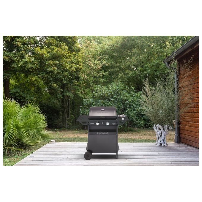 Campingaz 2190531 Xpert 200 LS Plus Barbecue a gas 2 bruciatori 10,3 kW griglia ghisa 54,5x34,5 cm roccia lavica fornello laterale colore Nero