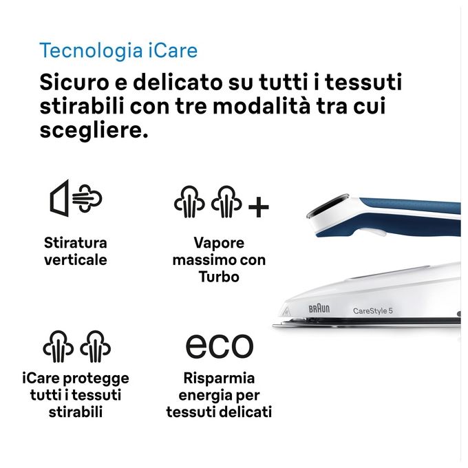 Braun IS5245BL CareStyle 5 Ferro da Stiro con Caldaia 2400W 2 L 6.8 bar Piastra Eloxal Plus FreeGlide 3D colore Blu