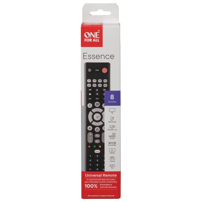 One For All Telecomando Universale Essence Basic 8x1 (8 Dispositivi Auto) Learning Copy - Plastic Free