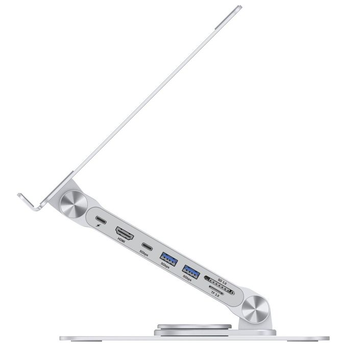 Conceptronic DONN27G Supporto per Laptop con Docking Station 7in1 Hub USB 3.2 HDMI Lettore Schede 100W colore Argento