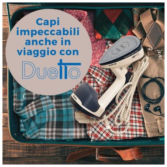 Ariete 6246 Duetto Garment Iron Stiratrice a Vapore Verticale e Ferro da Stiro con Piastra in Ceramica Antiaderente 1000W Bianco-Blu