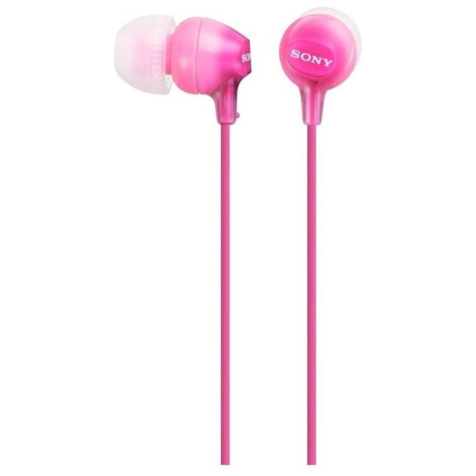 Sony MDR-EX15LP Cuffie intrauricolari leggere con driver 8 Hz-22 kHz da 9 mm, auricolari in silicone e jack 3,5mm Rosa