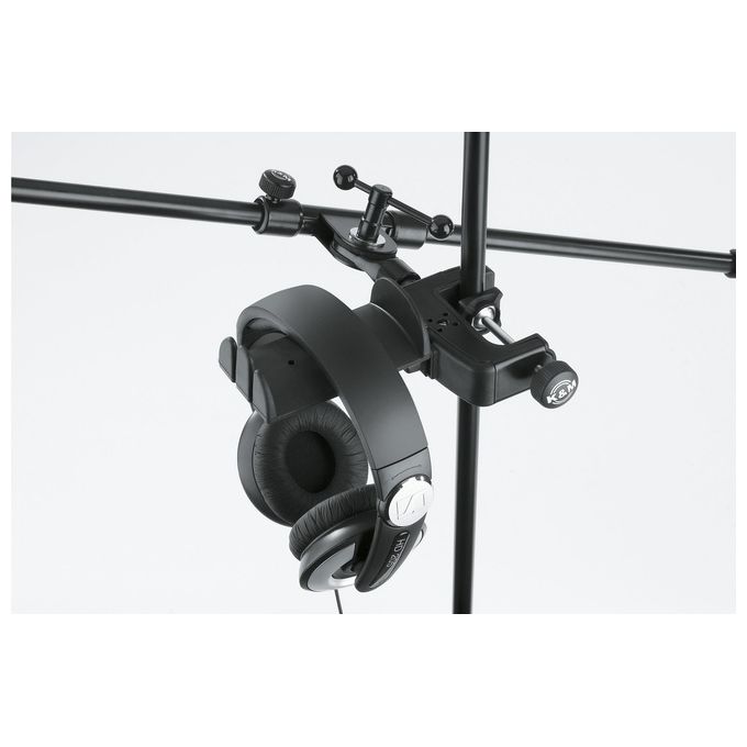 König and Meyer 16085 Supporto per cuffie con morsetto da tavolo Fino a 2 cuffie standard e 2 auricolari in-ear Rotazione 90° Materiale Acciaio colore Nero