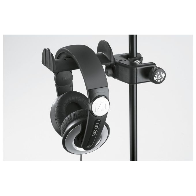 König and Meyer 16085 Supporto per cuffie con morsetto da tavolo Fino a 2 cuffie standard e 2 auricolari in-ear Rotazione 90° Materiale Acciaio colore Nero