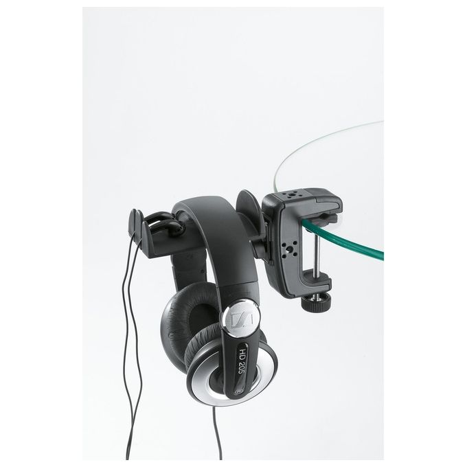 König and Meyer 16085 Supporto per cuffie con morsetto da tavolo Fino a 2 cuffie standard e 2 auricolari in-ear Rotazione 90° Materiale Acciaio colore Nero