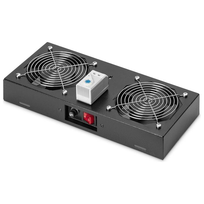 Digitus DN-19FAN2WMTSW Unita' Ventilatore da Tetto 2 Ventole Integrati Termostato Regolabile 4,6 m³-min 47 dB Alimentazione AC con Spina Tipo F colore Nero