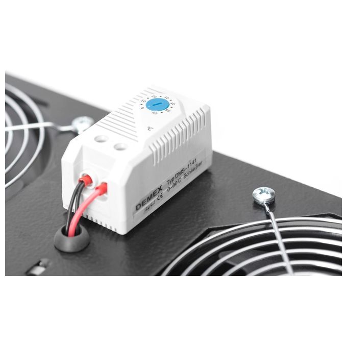 Digitus DN-19FAN2WMTSW Unita' Ventilatore da Tetto 2 Ventole Integrati Termostato Regolabile 4,6 m³-min 47 dB Alimentazione AC con Spina Tipo F colore Nero