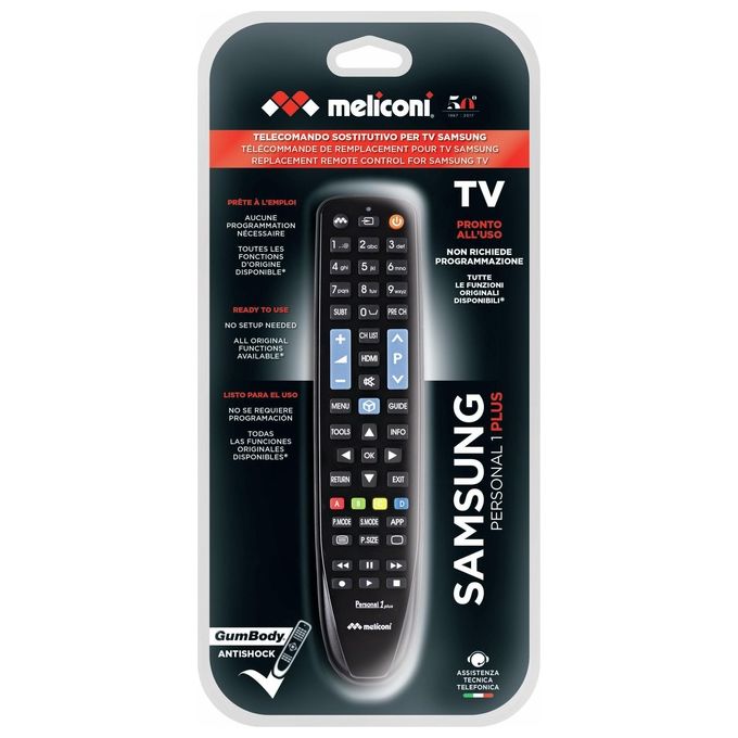 Meliconi Gumbody Personal 1 Telecomando per Tv Samsung Sostituisce Il Telecomando Originale Pronto all'Uso
