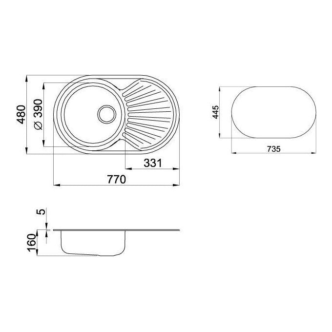 Elleci Special Round 770 LIX770SACRS - Lavello da incasso 1 vasca + gocciolatoio, Acciaio inox satinato, 77x48 cm, da incasso, Inox satinato