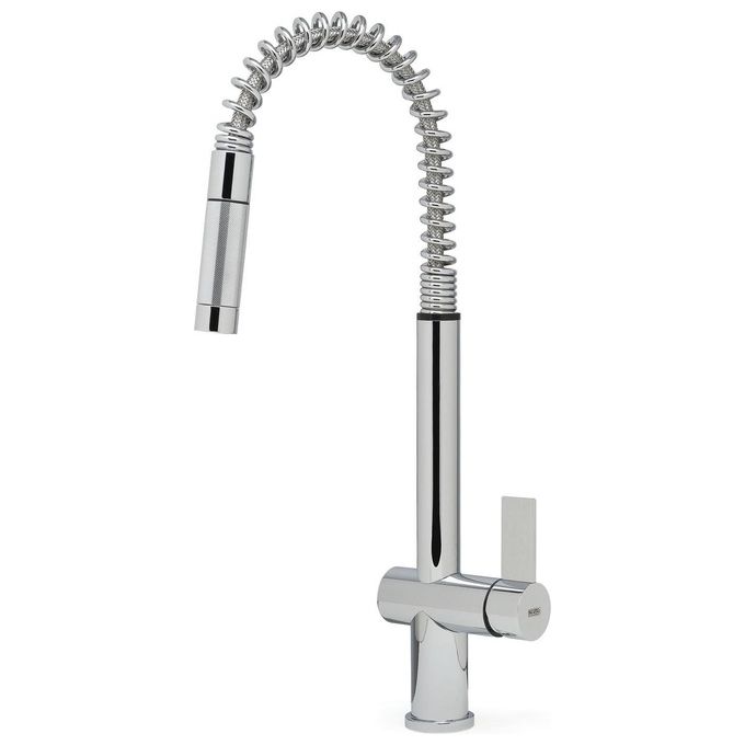 Elleci Dionisio MIKDNSCR - Miscelatore da cucina Mono Splitcomando, da incasso, Acciaio inox, canna girevole con doccetta estraibile, 52 cm, Cromo