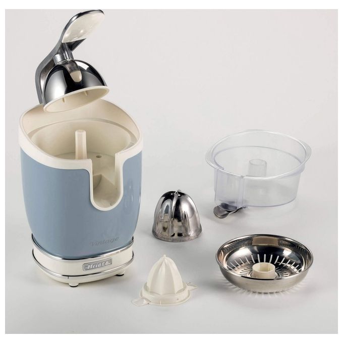 Ariete 413 Vintage Spremiagrumi Elettrico con Leva 85 W Salvagoccia 2 Coni Acciaio Inox colore Celeste