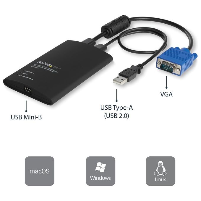 Adattatore crash cart portatile console KVM a USB 2.0 del laptop con trasferimento di file e Acquisizione Video