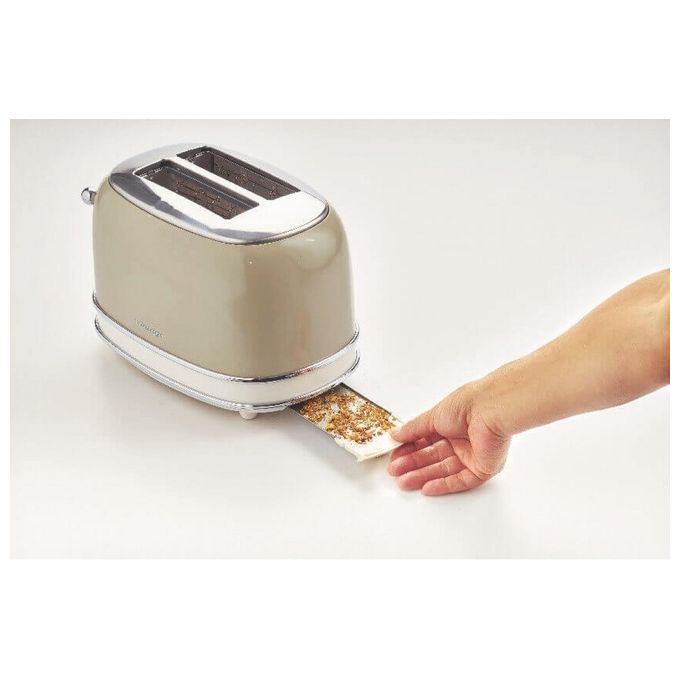 Ariete 155 Tostapane Vintage Beige 2 Fette con Pinze 6 Livelli di Tostatura 810W Corpo Acciaio Inossidabile Vassoio Raccoglibriciole Estraibile