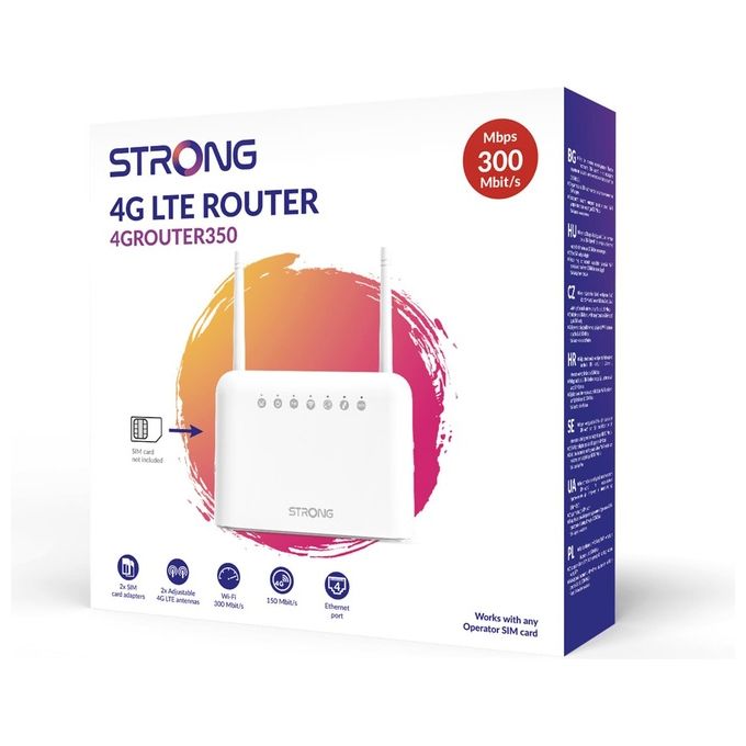 Strong 4GROUTER350 Router 4G LTE Portatile 4 porte LAN Wi-Fi 300 Mbit-s Download 150 Mbit-s Dual SIM colore Bianco