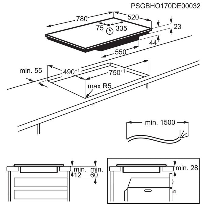 Electrolux EIL83443BW Serie 600 Piano cottura a induzione 80 cm 4 zone Bridge Slider Touch colore Bianco