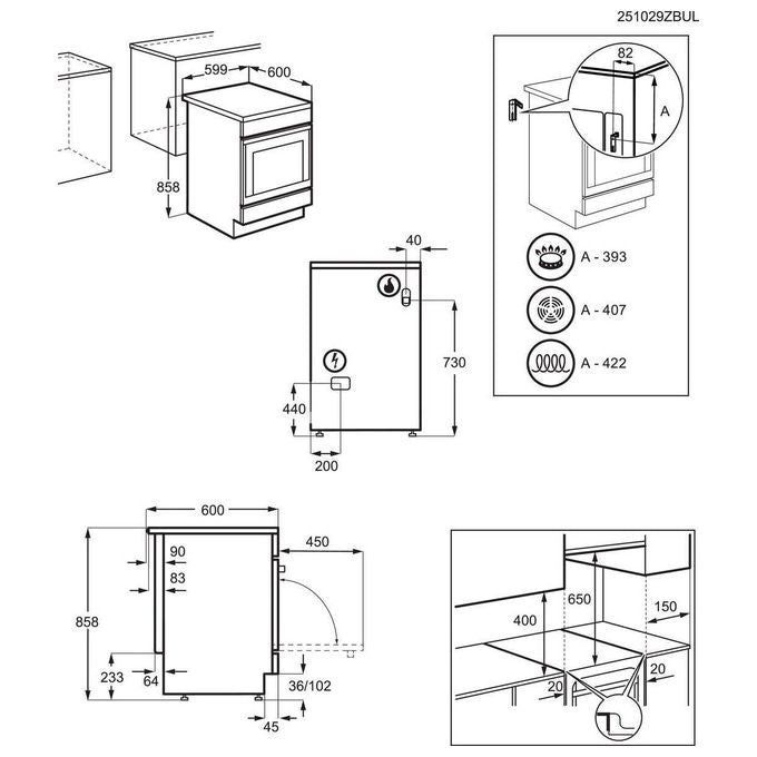 Electrolux LKK620010W Cucina Libera Installazione Piano Gas 4 Fuochi Forno Elettrico Multifunzione 57 L Classe A (89x60x60 cm) colore Bianco