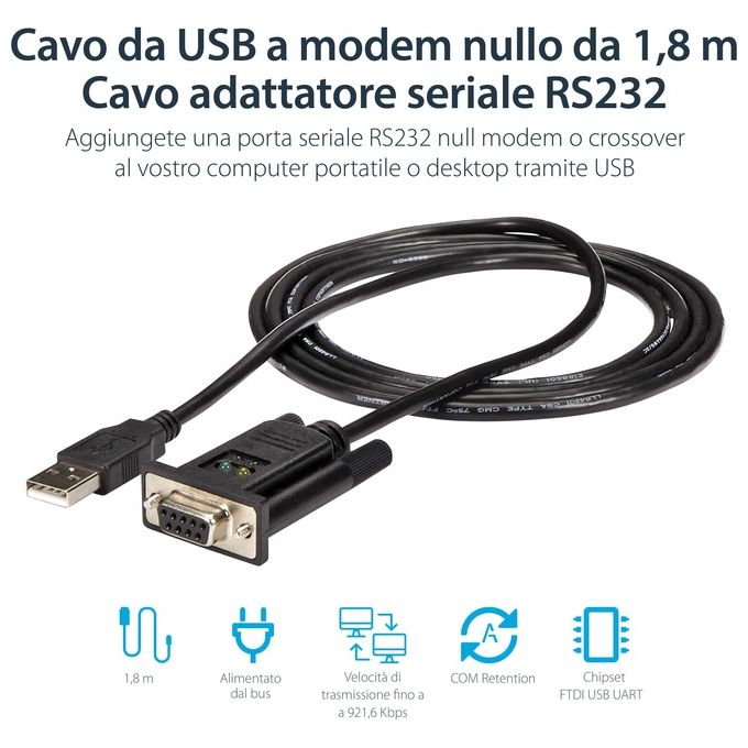 StarTech Cavo adattatore seriale DCE 1 porta USB a RS232 DB9 null modem con FTDI