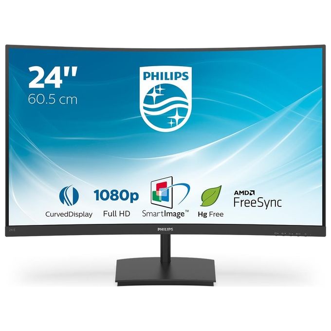 Philips 241E1SC-00 Monitor Curvo 23.6'' VA LED Full HD 1920x1080 75 Hz 4ms AMD FreeSync HDMI VGA VESA Flicker Free Low Blue colore Nero