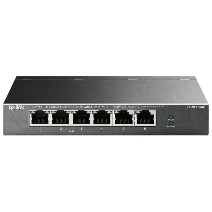 TP-Link TL-SF1006P Switch di Rete Non Gestito 6 Porte Fast Ethernet 10-100 Mbps con 4 Porte PoE+ Supporto IEEE 802.3af-at colore Nero